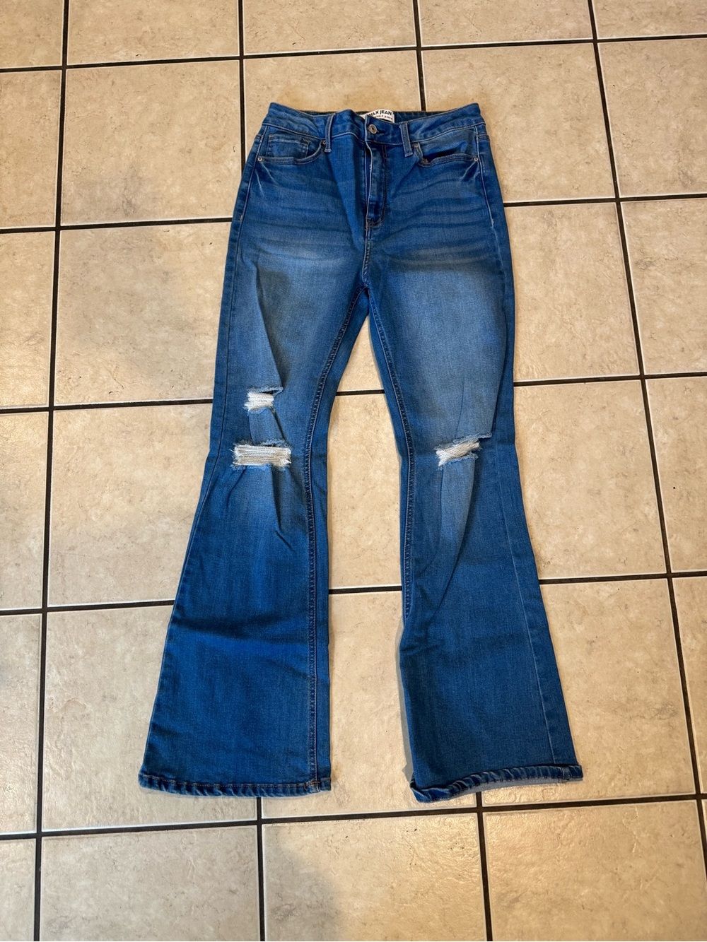 Wax Jean Women's Distressed Blue Flare Jeans